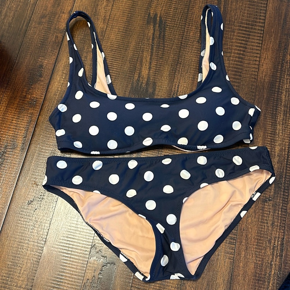 JCREW NAVY & WHITE POLKA DOT BIKINI